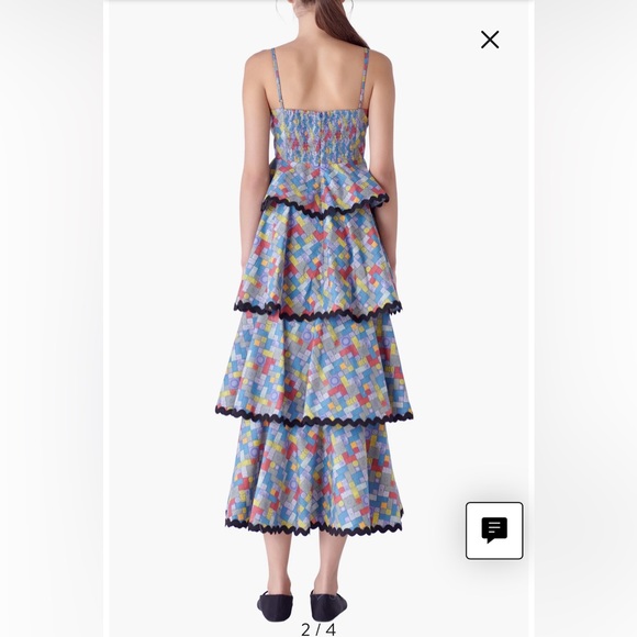 NWT English factory Grid Print Tiered Maxi Dress S - Picture 2 of 8